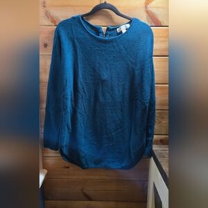 Michael Kors Womens Deep Turquiose Crewneck Sweater 1/4 Zip Back 0058